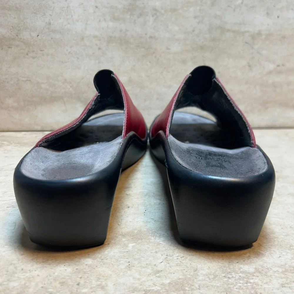 Mephisto Mobils‎ Red Leather Wedge Slide Sandals Made in France Womens 38 US 8